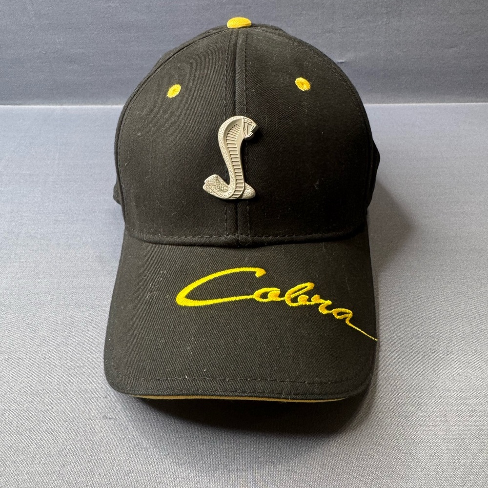 Ford Mustang Shelby Cobra Hat w/ Cobra Logo Black Yellow Adjustable Cap